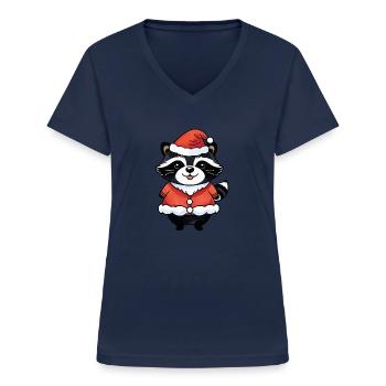 Waschbär Weihnachten Wasserfarben - Frauen-T-Shirt mit V-Ausschnitt - Navy - Vorne - Lela (165cm)