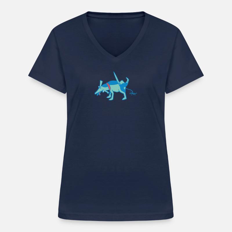kleiner, blauer Hund pullert an eine Wand - Frauen-T-Shirt mit V-Ausschnitt - Navy