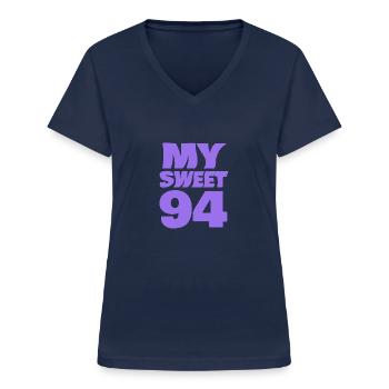 Age 94 - Women's V-neck T-shirt - navy - Front - Lela (165cm)