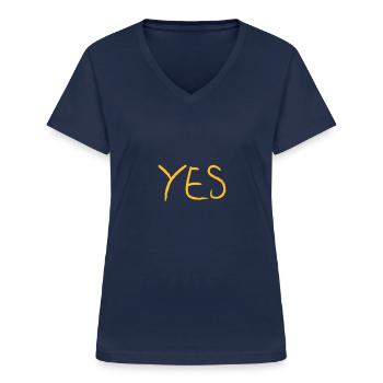JA - ja zu allem - Frauen-T-Shirt mit V-Ausschnitt - Navy - Vorne - Lela (165cm)