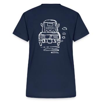 APE MP / P von hinten weiss APE-tizer - Frauen-T-Shirt mit V-Ausschnitt - Navy - Hinten - Zoe (177cm)