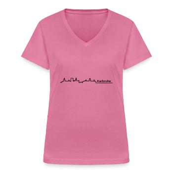 Karlsruhe horizon - T-shirt col V Femme - rose - Devant - Lela (165cm)