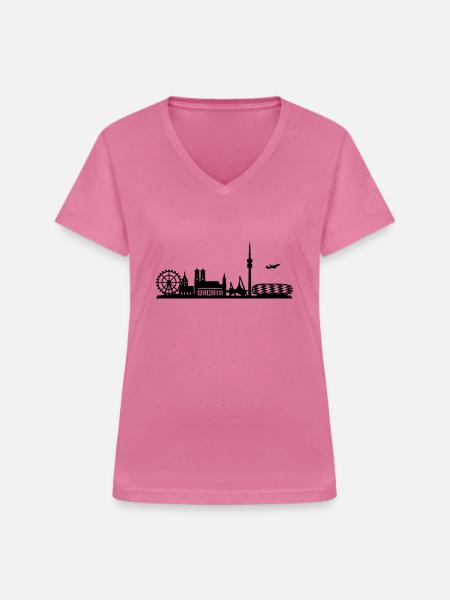 Skyline München - Frauen-T-Shirt mit V-Ausschnitt - Pink