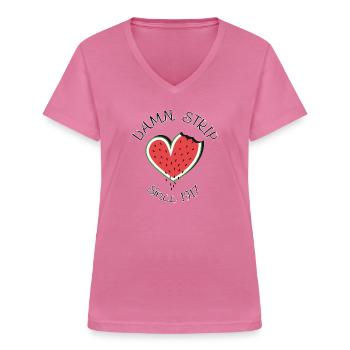 GAZA "DAMN STRIP" HOMMAGE - Frauen-T-Shirt mit V-Ausschnitt - Pink - Vorne - Lela (165cm)