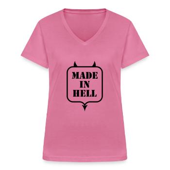 MADE IN HELL - Frauen-T-Shirt mit V-Ausschnitt - Pink - Vorne - Lela (165cm)