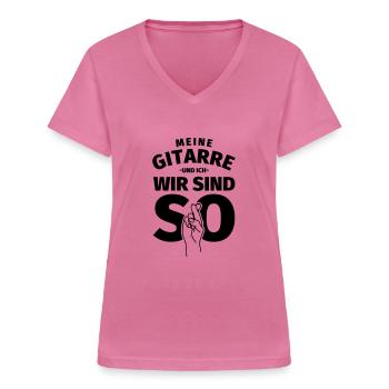 Gitarre Geschenk Gitarren - Frauen-T-Shirt mit V-Ausschnitt - Pink - Vorne - Lela (165cm)