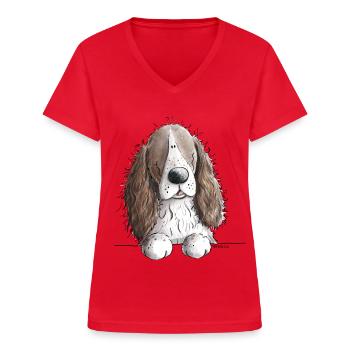 Englischer Springer Spaniel I Comic Hund Geschenk - Frauen-T-Shirt mit V-Ausschnitt - Rot - Vorne - Lela (165cm)