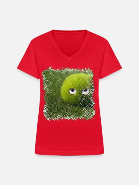Lustige grüne Graskugel - Frauen-T-Shirt mit V-Ausschnitt - Rot