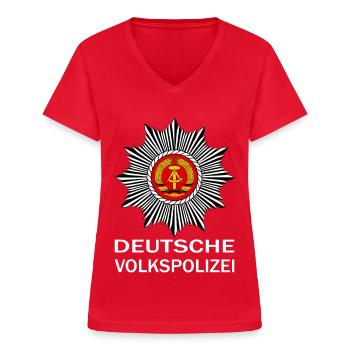Volkspolizei DDR Wappen – Retro Ostalgie Design - Frauen-T-Shirt mit V-Ausschnitt - Rot - Vorne - Lela (165cm)