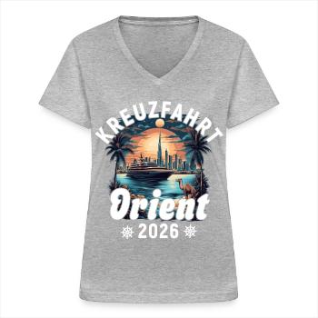 Orient Kreuzfahrt 2026 - Frauen-T-Shirt mit V-Ausschnitt - Grau meliert - Vorne - Lela (165cm)