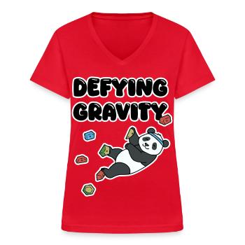 Grimpe de panda chill | Bloc de Résistance à la Gravité - T-shirt col V Femme - rouge - Devant - Lela (165cm)