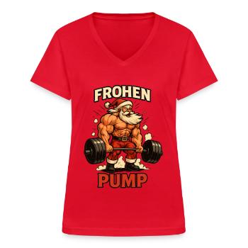 Joyeux costume de Pomper Tes Coups de Noël en chiffon - T-shirt col V Femme - rouge - Devant - Lela (165cm)