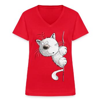 Weiße Katzen I Katzenfreunde Geschenk - Frauen-T-Shirt mit V-Ausschnitt - Rot - Vorne - Lela (165cm)