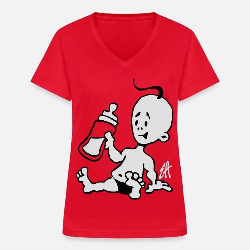 Baby mit einer Milchflasche - Frauen-T-Shirt mit V-Ausschnitt - Rot