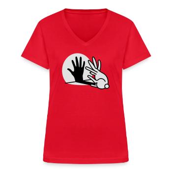 Hand Schattenspiel kaninchen Schattentheater - Frauen-T-Shirt mit V-Ausschnitt - Rot - Vorne - Lela (165cm)
