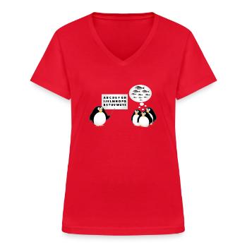 Schule - Pinguin - Frauen-T-Shirt mit V-Ausschnitt - Rot - Vorne - Lela (165cm)