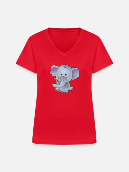 Elefant mit Maus - Frauen-T-Shirt mit V-Ausschnitt - Rot