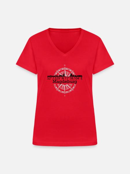 Skyline Magdeburg - Frauen-T-Shirt mit V-Ausschnitt - Rot