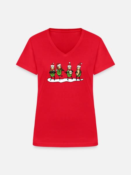 Weihnachten Folk Schafe - Frauen-T-Shirt mit V-Ausschnitt - Rot