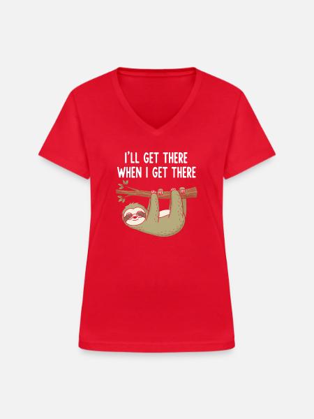 Lässiger Faultier Spruch - Frauen-T-Shirt mit V-Ausschnitt - Rot