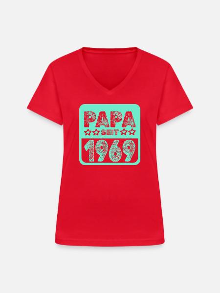 1969 - Frauen-T-Shirt mit V-Ausschnitt - Rot