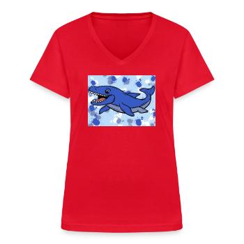 Mosasaurus Dino - Frauen-T-Shirt mit V-Ausschnitt - Rot - Vorne - Lela (165cm)