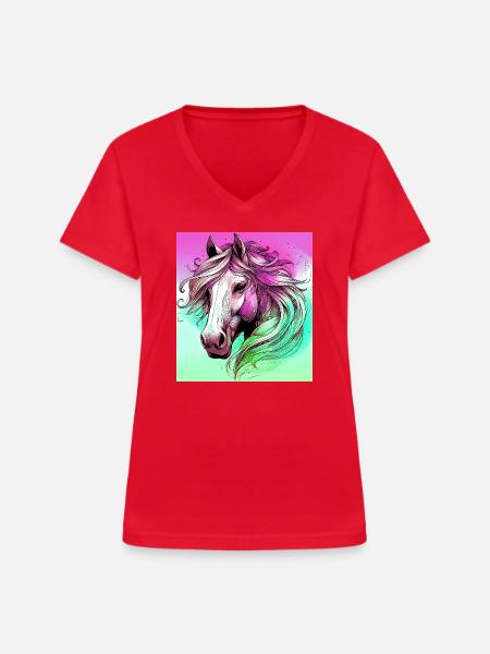 Pferd - Frauen-T-Shirt mit V-Ausschnitt - Rot
