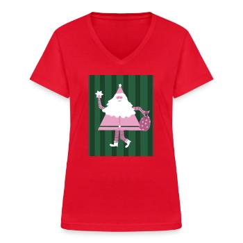 Tanzender Nikolaus - Weihnachtsmann in rosa - Frauen-T-Shirt mit V-Ausschnitt - Rot - Vorne - Lela (165cm)