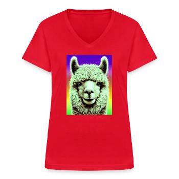 Alpaga - T-shirt col V Femme - rouge - Devant - Lela (165cm)