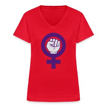 Feminist Symbol Frauenrechte Faust - Frauen-T-Shirt mit V-Ausschnitt - Rot - Vorne - Lela (165cm)