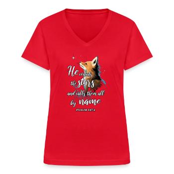 Bibelvers Christlich Religiöses Motiv - Frauen-T-Shirt mit V-Ausschnitt - Rot - Vorne - Lela (165cm)