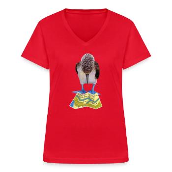 Blaufußtölpel Straßenkarte - Frauen-T-Shirt mit V-Ausschnitt - Rot - Vorne - Lela (165cm)