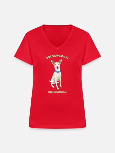 Bodeguero Andaluz Hundemotiv - Frauen-T-Shirt mit V-Ausschnitt - Rot