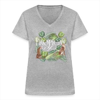 Tropical Summer - Frauen-T-Shirt mit V-Ausschnitt - Grau meliert - Vorne - Lela (165cm)
