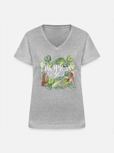 Tropical Summer - Frauen-T-Shirt mit V-Ausschnitt - Grau meliert