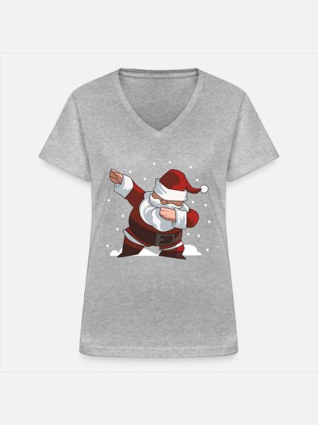 Dabbing Weihnachtsmann dab - Frauen-T-Shirt mit V-Ausschnitt - Grau meliert