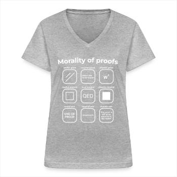 Morality of Proofs Mathematik Beweis Rollenspiel - Frauen-T-Shirt mit V-Ausschnitt - Grau meliert - Vorne - Lela (165cm)