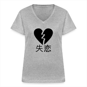 Gebrochenes Herz Japanische Trennung Scheidung - Frauen-T-Shirt mit V-Ausschnitt - Grau meliert - Vorne - Lela (165cm)