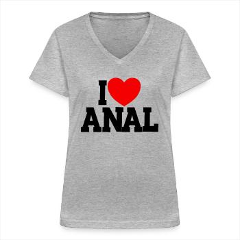 Ich liebe Anal unangemessener Humor lustiger Erwac - Frauen-T-Shirt mit V-Ausschnitt - Grau meliert - Vorne - Lela (165cm)