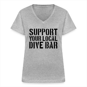 Unterstützen Sie Ihre lokale Kneipe. Lustige Kneip - Frauen-T-Shirt mit V-Ausschnitt - Grau meliert - Vorne - Lela (165cm)