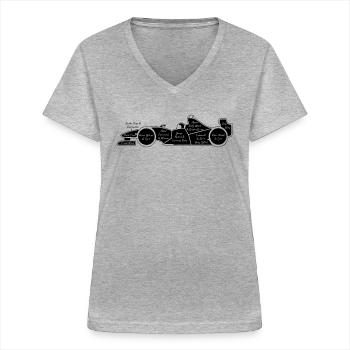 Pièces détachées d’une voiture de course, Formule course, Course masculine - T-shirt col V Femme - gris chiné - Devant - Lela (165cm)