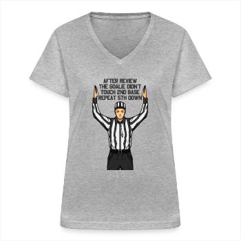 Après examen : Arbitre de football, suspect - T-shirt col V Femme - gris chiné - Devant - Lela (165cm)