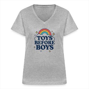 Jouets avant les garçons Le vulgaire embarrassant des femmes torrides - T-shirt col V Femme - gris chiné - Devant - Lela (165cm)