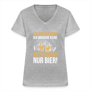 Bauherr Bier Hausbau Eigenheim Richtfest 2022 - Frauen-T-Shirt mit V-Ausschnitt - Grau meliert - Vorne - Lela (165cm)