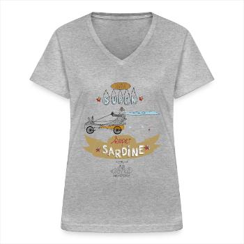 Super Sardine KRAFT - T-shirt col V Femme - gris chiné - Devant - Lela (165cm)