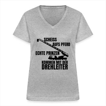 feuerwehr scheiss aufs Pferd echte Prinzen kommen - Frauen-T-Shirt mit V-Ausschnitt - Grau meliert - Vorne - Lela (165cm)