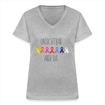 unsichtbare Krankheit Schleifen - Frauen-T-Shirt mit V-Ausschnitt - Grau meliert - Vorne - Lela (165cm)