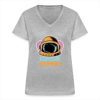 Space Astronaut - Jenseits entdecken - Frauen-T-Shirt mit V-Ausschnitt - Grau meliert - Vorne - Lela (165cm)