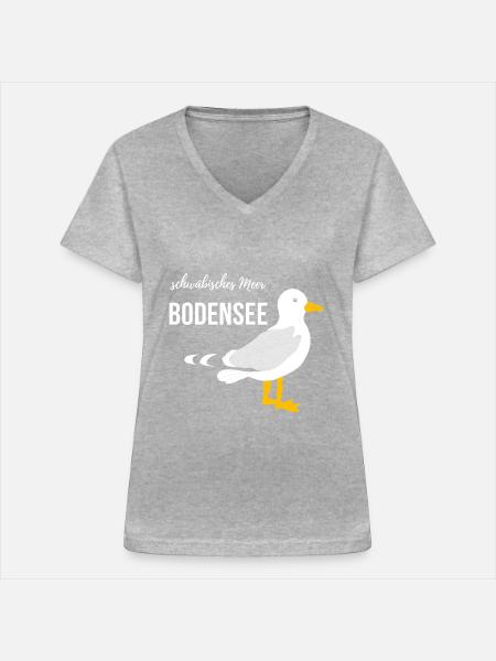 Bodensee Möwe - Frauen-T-Shirt mit V-Ausschnitt - Grau meliert