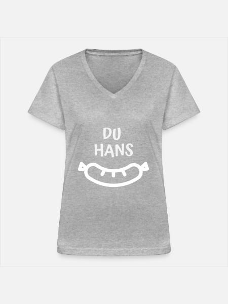 Hans Wurst Geck Geschenk Grillen - Frauen-T-Shirt mit V-Ausschnitt - Grau meliert